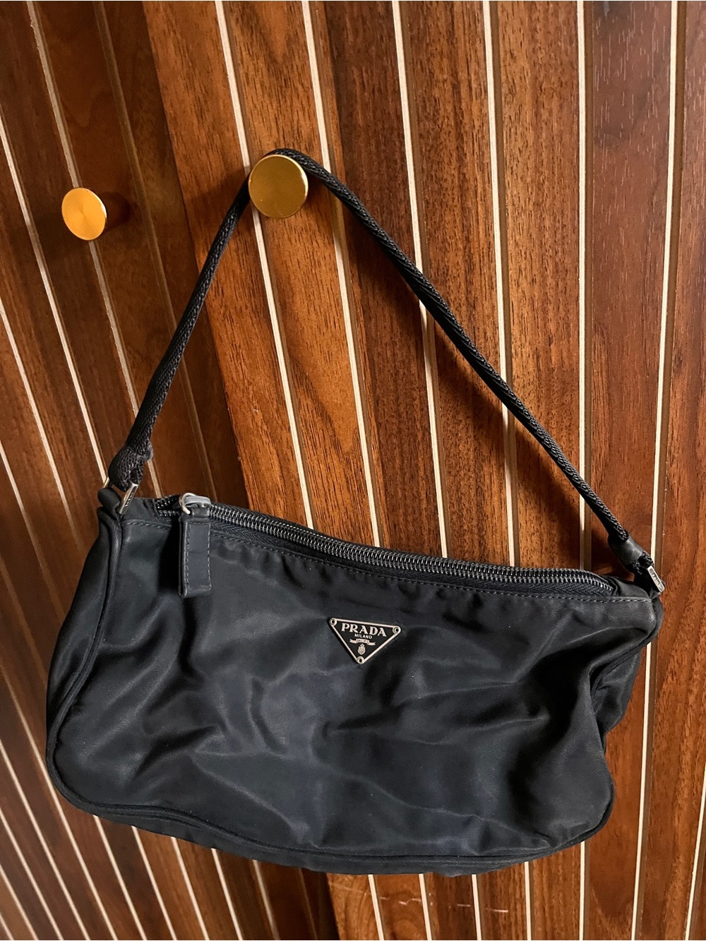 Prada Black Nylon Top-Zip Shoulder Bag